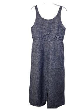 Rachel Zoe Blue Linen Sleeveless Wide Leg Cropped Jumpsuit Sz 12 Resort Wear